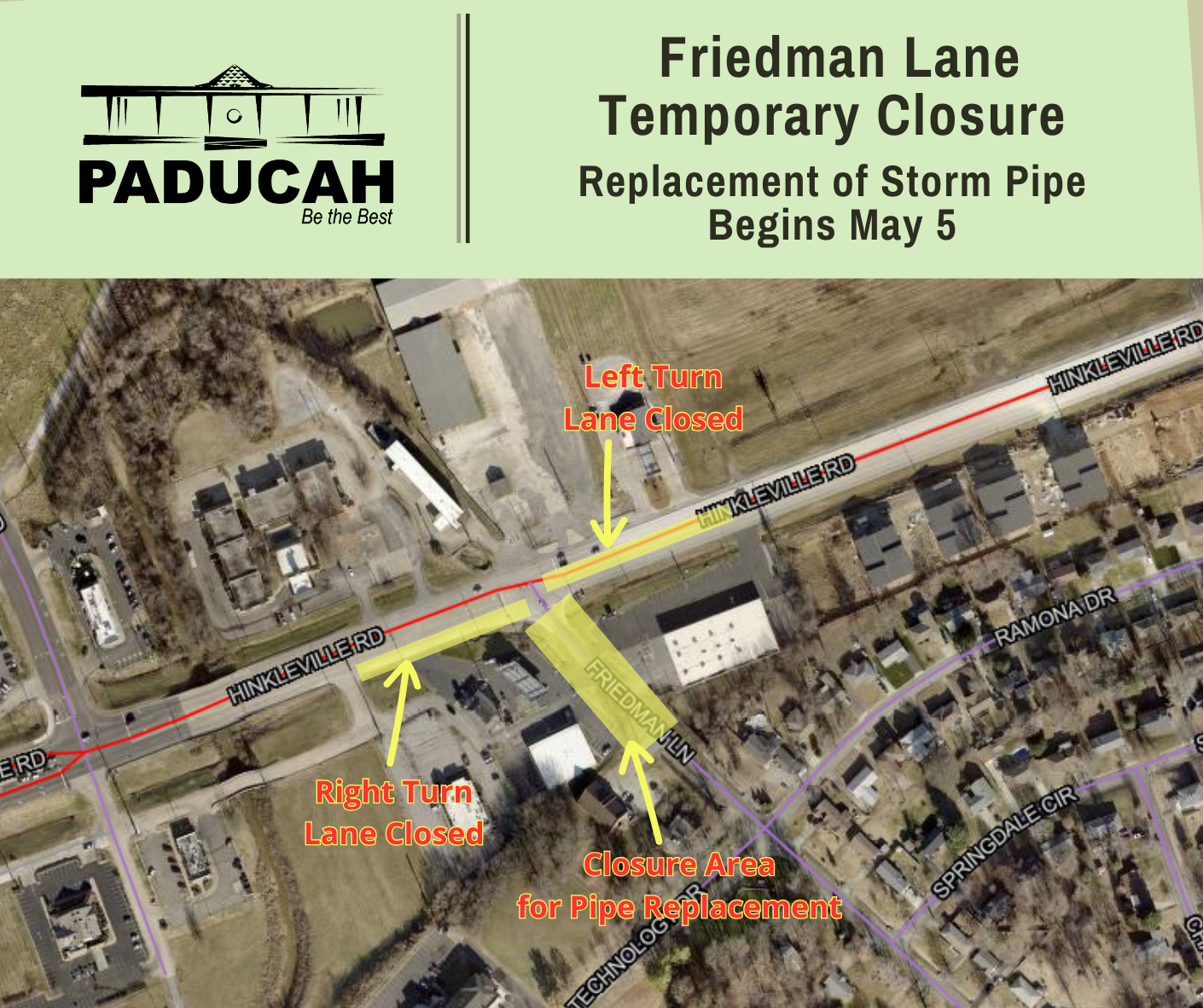 map showing Friedman Lane closure area